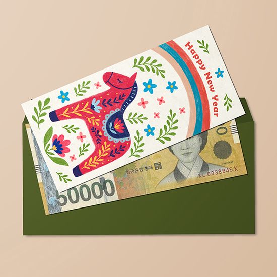 새해봉투 JD2507 - 연하장 붉은말 01 용돈 감사