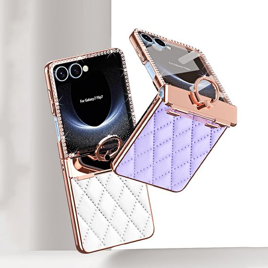 갤럭시 z플립 7 FE 6 5 4 3 퀄팅 가죽 큐빅 링 케이스