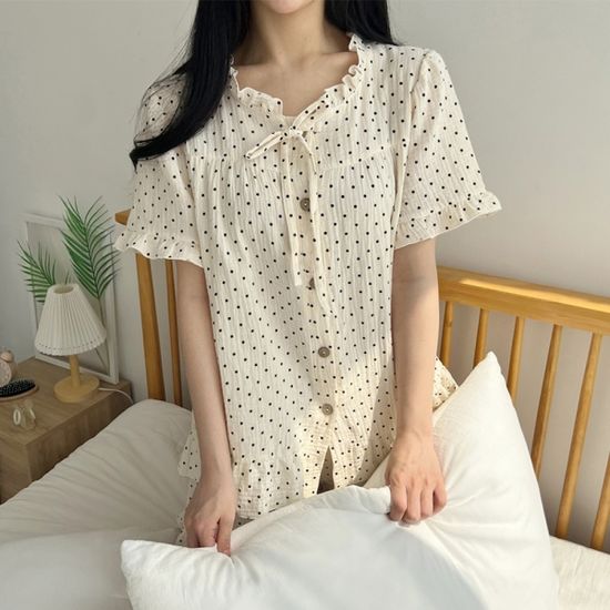 러블리 도트 프릴 순면100% 잠옷 파자마 홈웨어