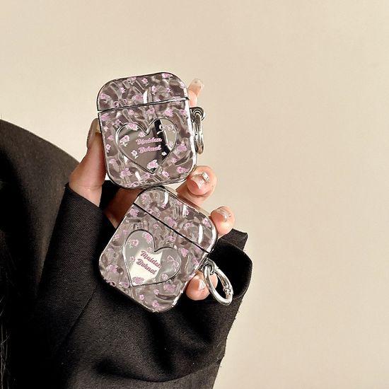 에어팟 3 2 1 프로 실버 하트 미러 물결 키링 케이스