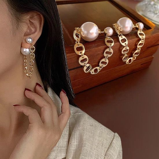 왕볼 진주 백클러치 볼드 골드 체인 드롭 패션 귀걸이