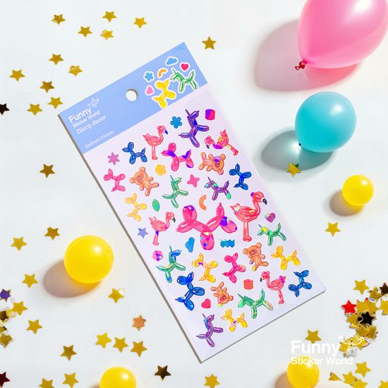 퍼니스티커 C592P 풍선 친구들 홀로그램 PVC 스티커