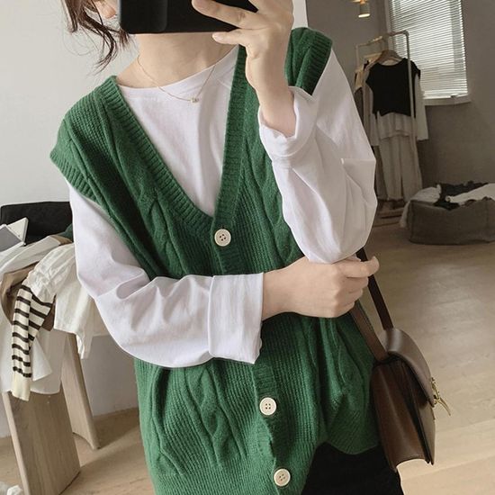 여성 니트조끼 따숩 꽈배기 니트베스트 가을 겨울