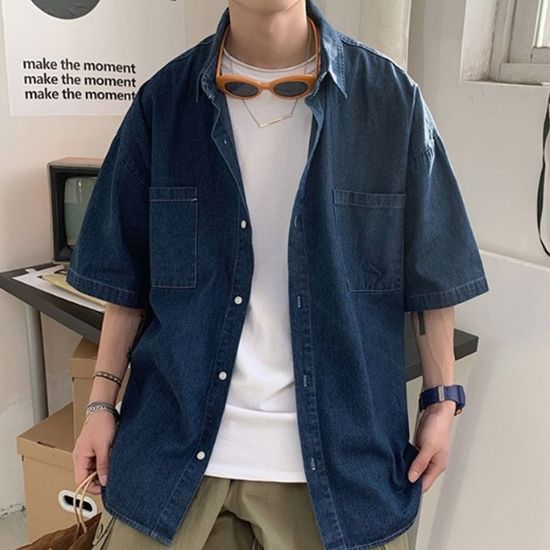 데님 반팔 캐주얼 셔츠 남방