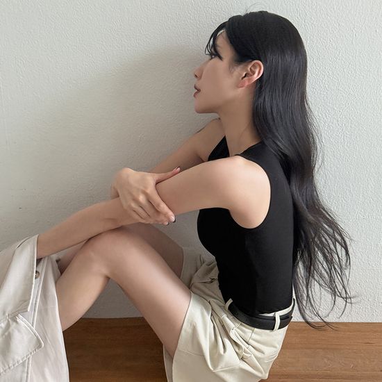 쫀쫀 부유방 커버 캡내장 베이직 라운드 나시