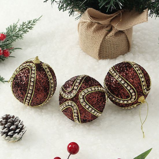 브라운 글리터 장식볼 3p(8cm) (클라식라인)