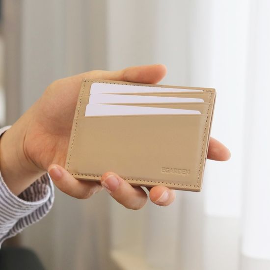 가죽 슬림 카드 남성 여성 공용 지갑 교통카드 베이지