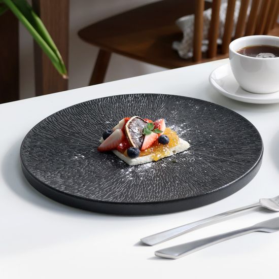 타루 원형 도자기 플레이팅 흑백 굽접시 4종 택1