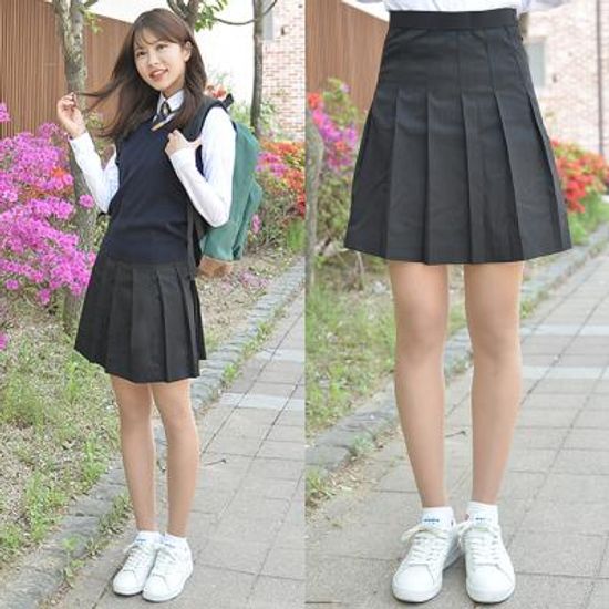 백합주름치마 블랙 전체 주름교복치마