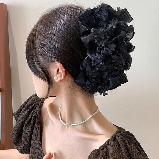 치보 자카드 새틴 레이스 헤어 집게핀