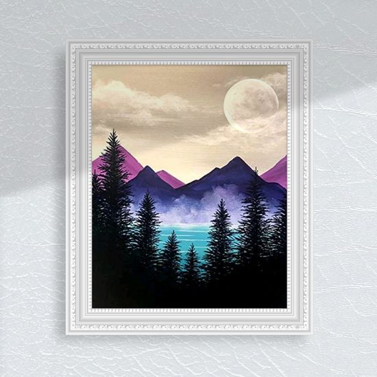 보라색 산에 달 풍경화 DIY 그림 명화