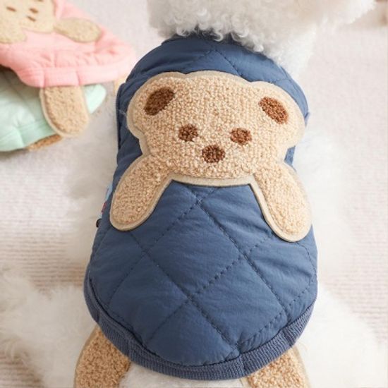 강아지 기모 수면 곰돌이 누빔 조끼 겨울 실외 실내복