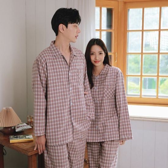밀크초코 기모 체크 잠옷 커플 파자마