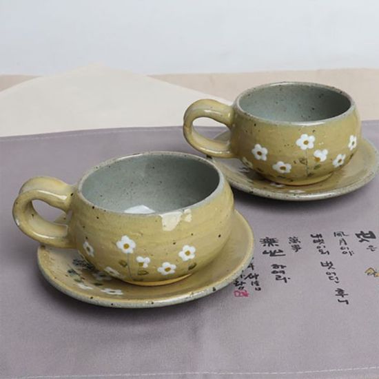 봄맞이꽃 노랑 커피잔 쌍화차 W1C8542