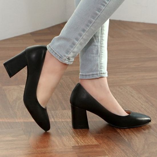 [애슬릿]스틸레토 청키굽 미들힐 펌프스 7cm