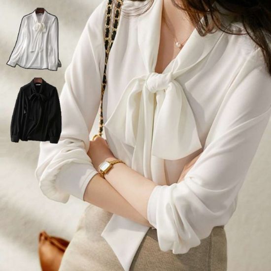 고급 스카프 블라우스 결혼식 하객룩 피로연 쉬폰 셔