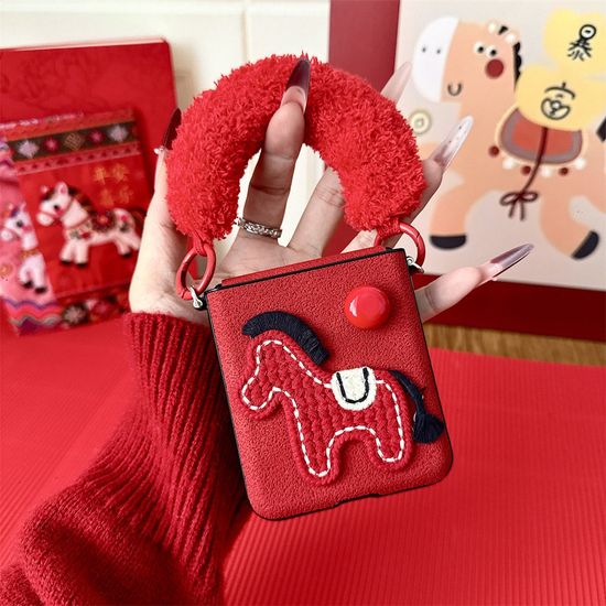 갤럭시z플립 7 6 5 4 3 말 털 스트랩 힌지 가죽케이스