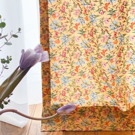 마리 플라워 린넨 커튼-옐로우
