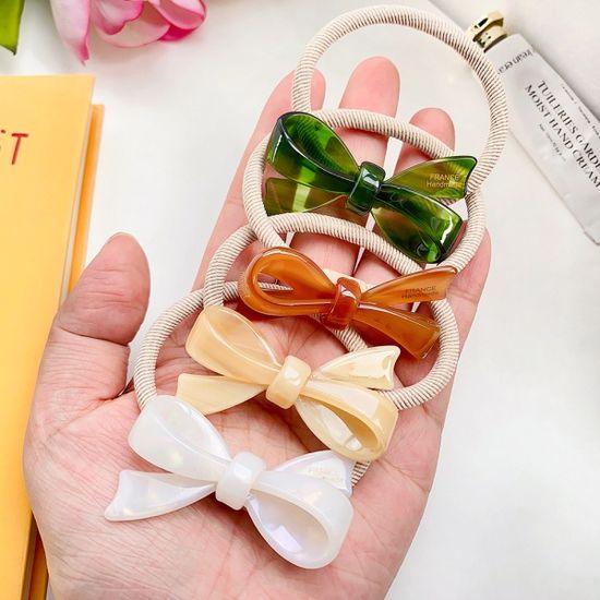 오로라 패턴 아크릴 리본 머리끈 헤어고무줄 포니테일