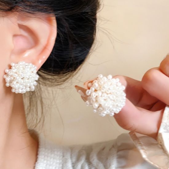 여성 클라우드 몽글 진주 귀걸이 [은침]