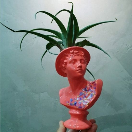 자개 아트 핑크 소형 미니 석고상화분 20cm+리본2개