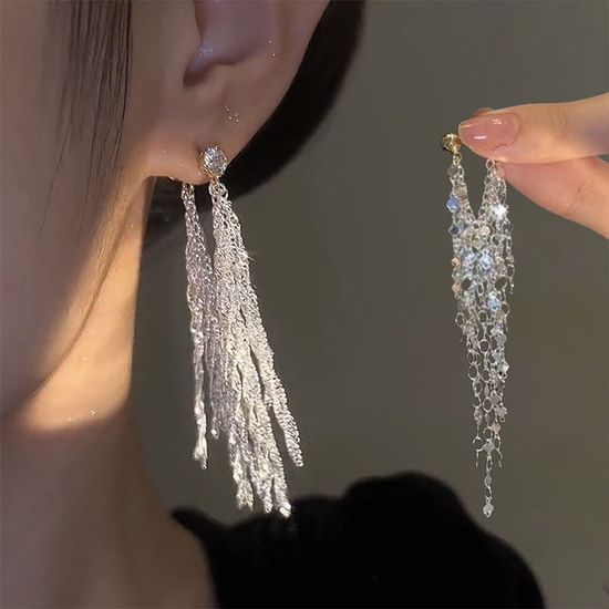 블링블링 화려한 체인 테슬 롱 드롭 여름 패션 귀걸이