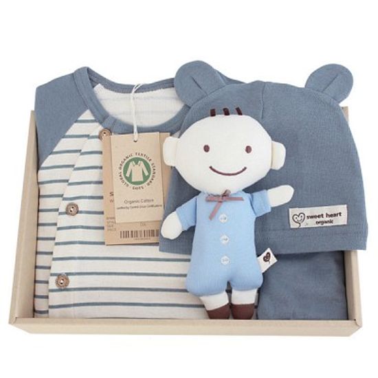 [출산선물/백일선물/돌선물]오가닉 블루베어 행복 선물세트