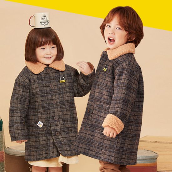 [팬콧키즈] 체크 양털 배색 코트 택1