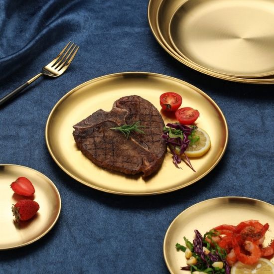 홈인쿡 플랫원형 스텐 접시 4p세트(30cm) (골드) 식기