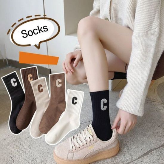C레터링 여성 중목양말 5켤레 세트 학생 패션