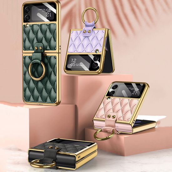 갤럭시 z플립 4 3 퀼팅 가죽 액정 풀커버 링 케이스