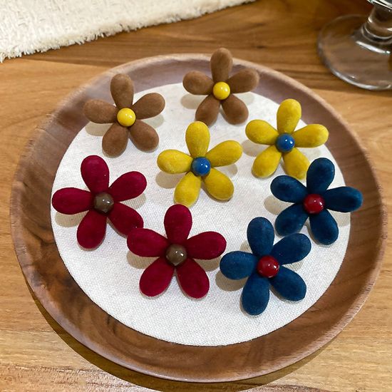 예쁜 벨벳 플라워 꽃 볼드 귀걸이 귀여운 겨울 귀고리