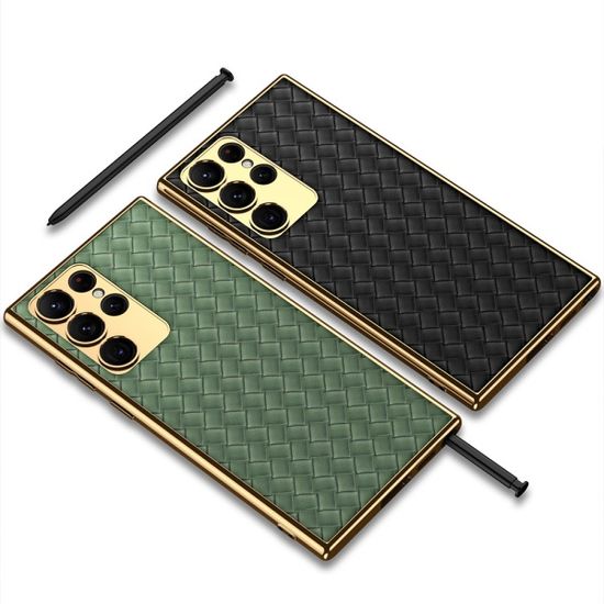 갤럭시 S23 ULTRA + 메탈 골드 라인 가죽 패턴 케이스