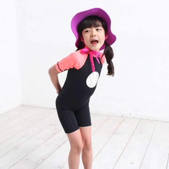 [쏘리얼]자외선차단 아동 래쉬가드(수영복) 반팔바지원피스-원피스고(블랙)(1215001O)