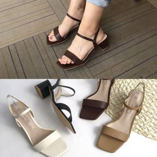 [애슬릿]스퀘어 발목 스트랩 샌들 힐 6cm