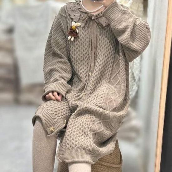 [애슬릿]레이스 카라 여성 니트 롱 가디건