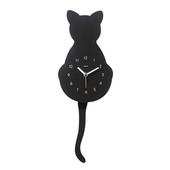 [시우아트] 고양이 무소음 벽시계 (솔리드 블랙)