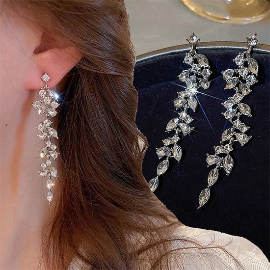 예쁜 럭셔리 큐빅 진주 롱 드롭 귀걸이 패션 귀고리