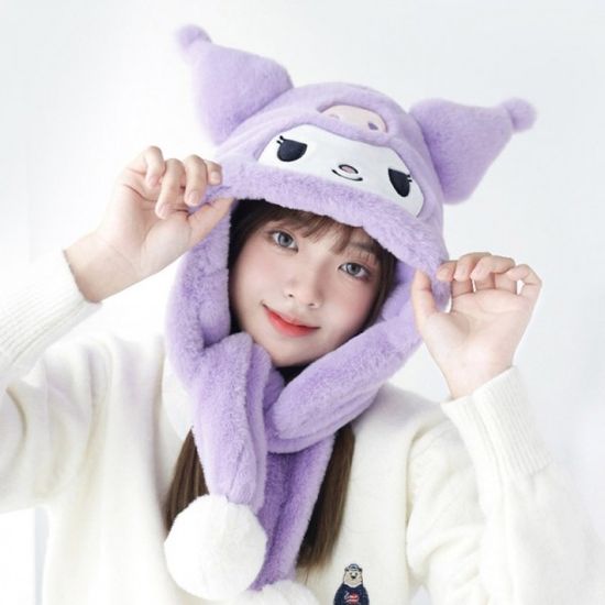 산리오 쿠로미 페이스 보온 모자-랜덤