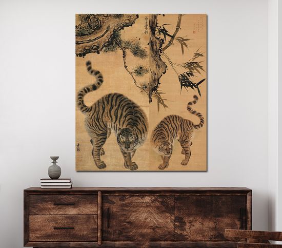 김홍도 호랑이 그림 소나무 풍수 액자 한국화 중형