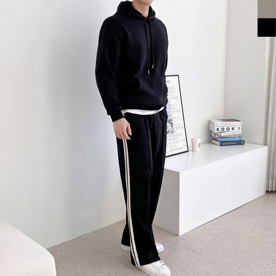 남자 커플 오버핏 후드티 테잎 라인 트랙 팬츠 세트