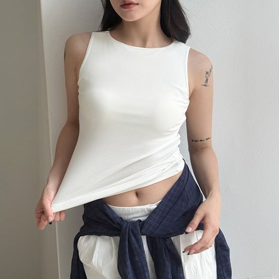 쫀쫀 부유방 커버 캡내장 베이직 라운드 나시