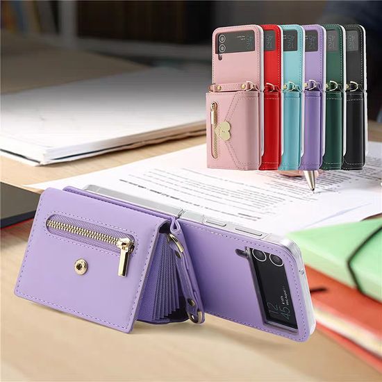 갤럭시z플립 5 4 3 골드 하트 카드지갑 스트랩 케이스