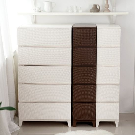 가든 라탄 서랍장 와이드형 5단 플라스틱 수납장