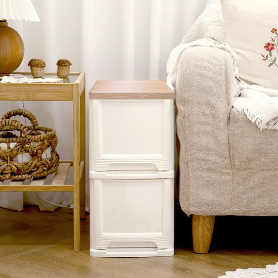 어반 우드상판 슬림 서랍장 2단 틈새 수납장 정리함