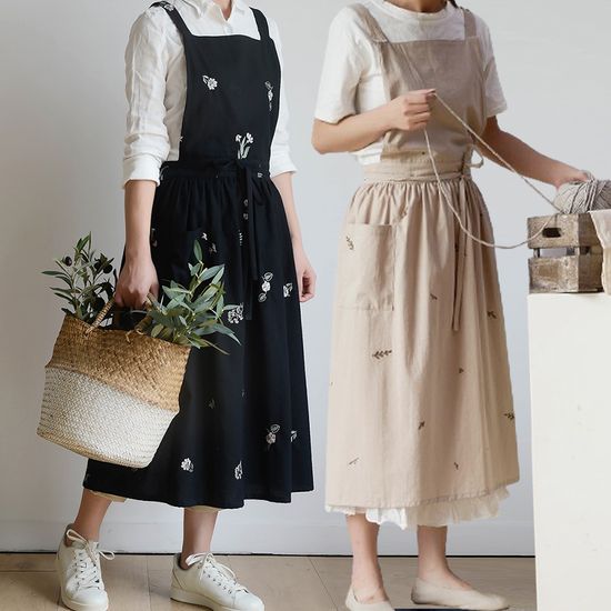 [레오네]꽃자수 플라워 앞치마 어린이집 카페 공방 