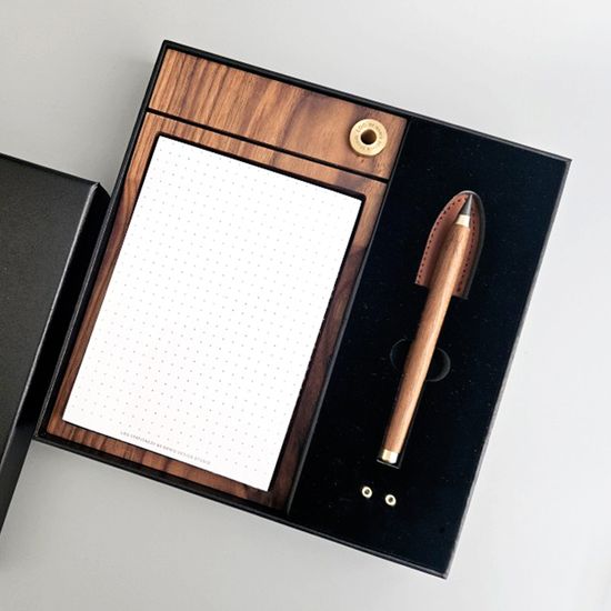 월넛 메모패드 트레이&무한연필 세트