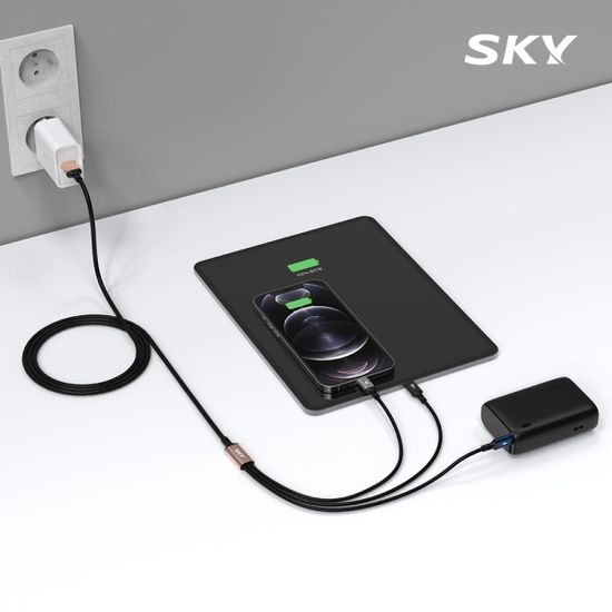 스카이 3in1 27W USB-A to C 5핀 8핀 고속충전 케이블