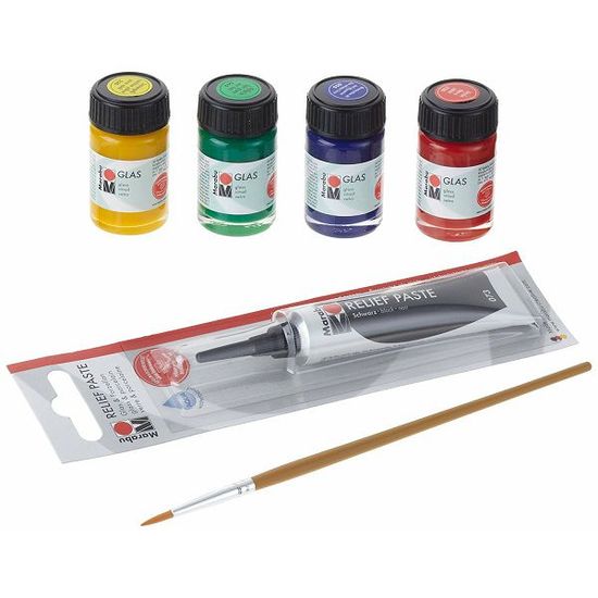 마라부 글라스 4색물감(수성)+아웃라이너+붓 MB1306