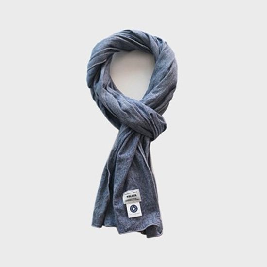 Cotton stripe scarf-Indigo